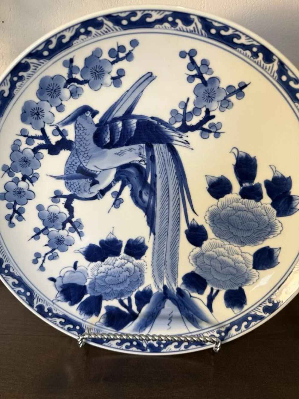 1960s  12” Japanese ARITA Imari Blue and White PHOENIX Bird LARGE Charger Plate